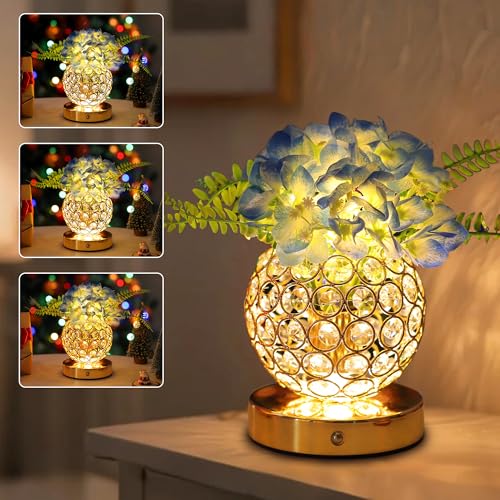 Image of Blue Artificial Hydrangea Flower Lamp, 3 Color Dimmable Touch Control Night Light, Christmas Birthday Gifts for Women, Artificial Hydrangea Flower Table Lamp Decor for Bedroom Bar Coffee Shop Wedding
