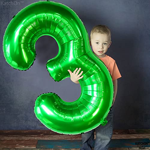 Image of KatchOn, Giant Green Number 3 Balloon - 40 Inch Number Balloon | 3 Number Balloon for Three Rex Birthday Party Decorations | Green 3 Balloon Number for Happy Birthday Decorations