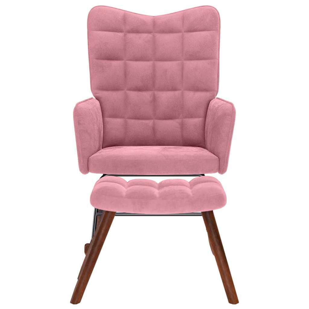 Mecedora de terciopelo con taburete rosa, sillón con asiento acolchado grueso y reposabrazos, marco estable de madera contrachapada y metal, patas de madera para un soporte seguro, versátil