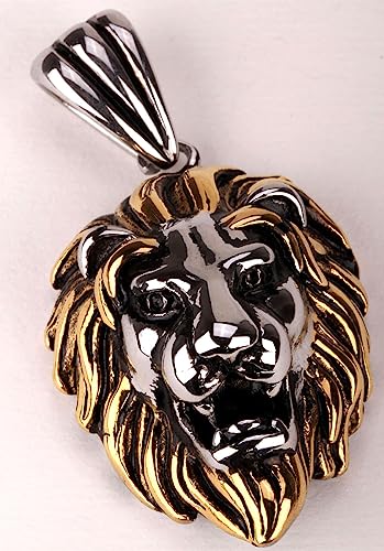Gold & Silver Two Tone Lion Head Necklace for Men & Women - Pendant with Couple Chains (20" + 24") - Stainless Steel - Halloween Costume Accessories Jewelry3