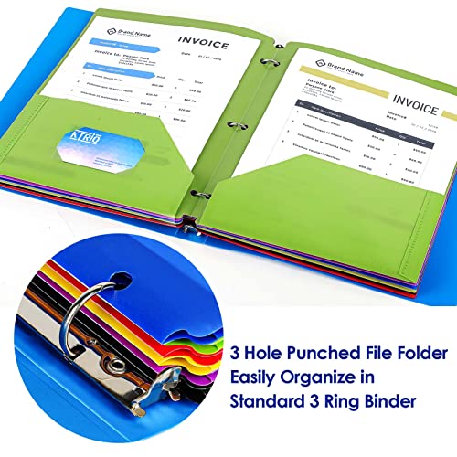 Ktrio Pocket Folders 2 Pocket Folders 3 Hole Punch- (6 Pack, Assorted Colors) Plastic Folders For 3 Ring Binder Folder With Pockets Letter Size Pocket Folders Colored Poly Folders For School #TOP6