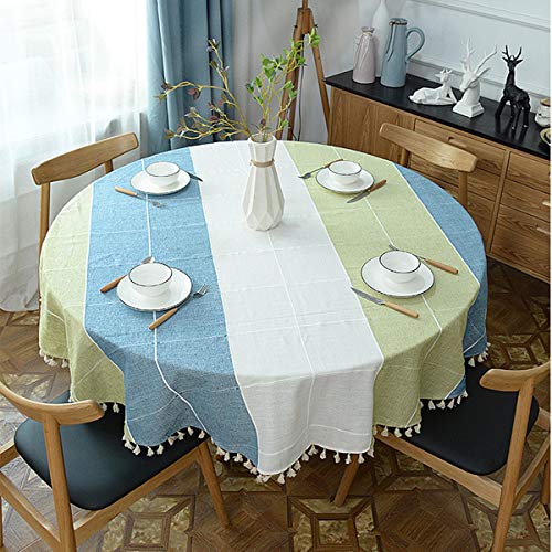 Heavy-Weight-Cotton-Linen-Tablecloth-Plaid-Tassel-Round-Table-Cover-for-Kitchen-Dining-Room-Tabletop-Decorations-Round-63-Blue-Green Heavy Weight Cotton Linen Tablecloth Plaid Tassel Round Table Cover for Kitchen Dining Room Tabletop Decorations Round 63 Blue Green