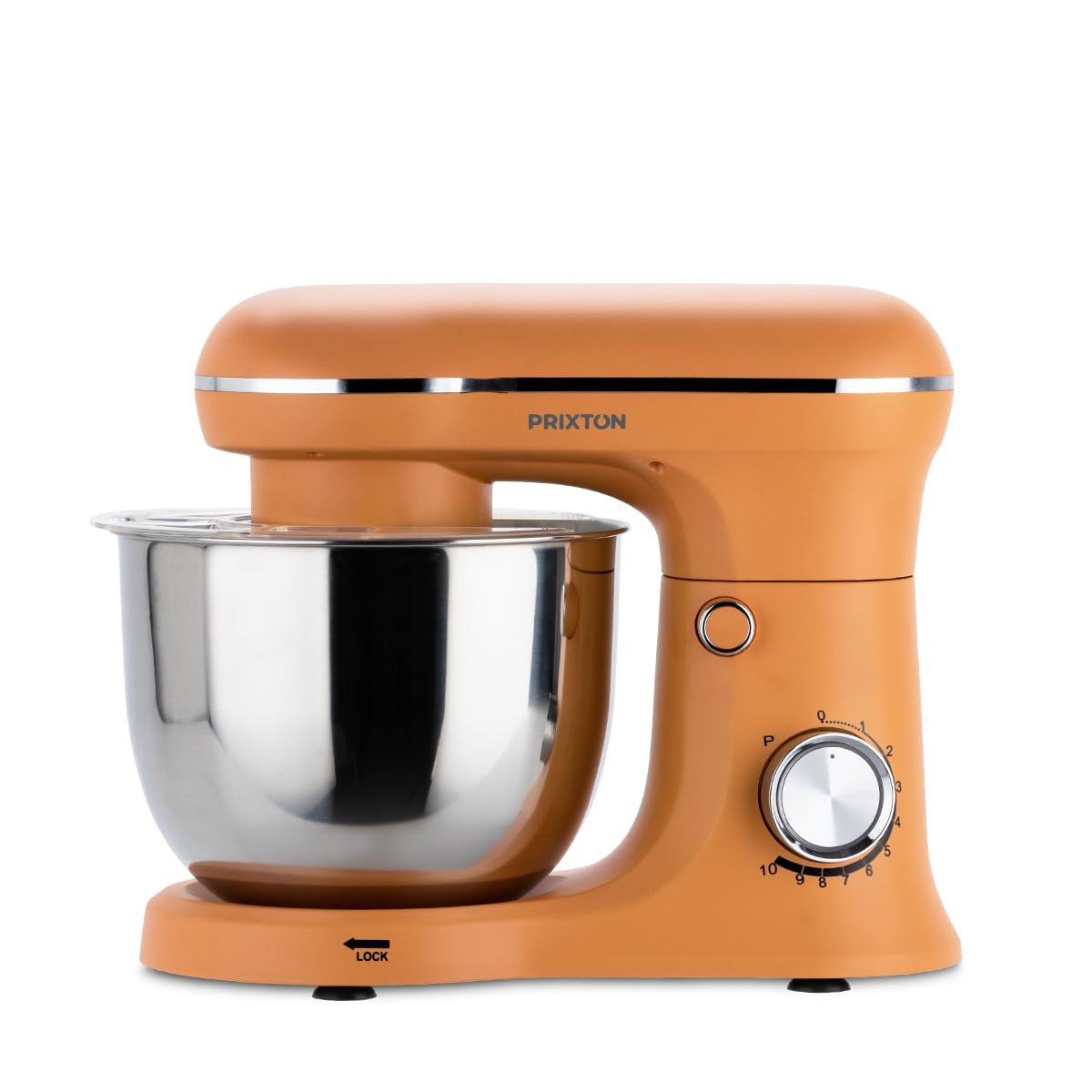 PRIXTON Batidora Amasadora KR250 para ReposterÃa, Potencia 1500W, 10 Velocidades, Bol Acero Inoxidable de 5 litros, 3 accesorios, Tapa Transparente, Color Naranja Mate