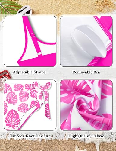 Image of Girls Tankini Swimsuits Tropical Print Bathing Suit Two Piece Girls' Swimwear with Tie Side Knot 9-16T