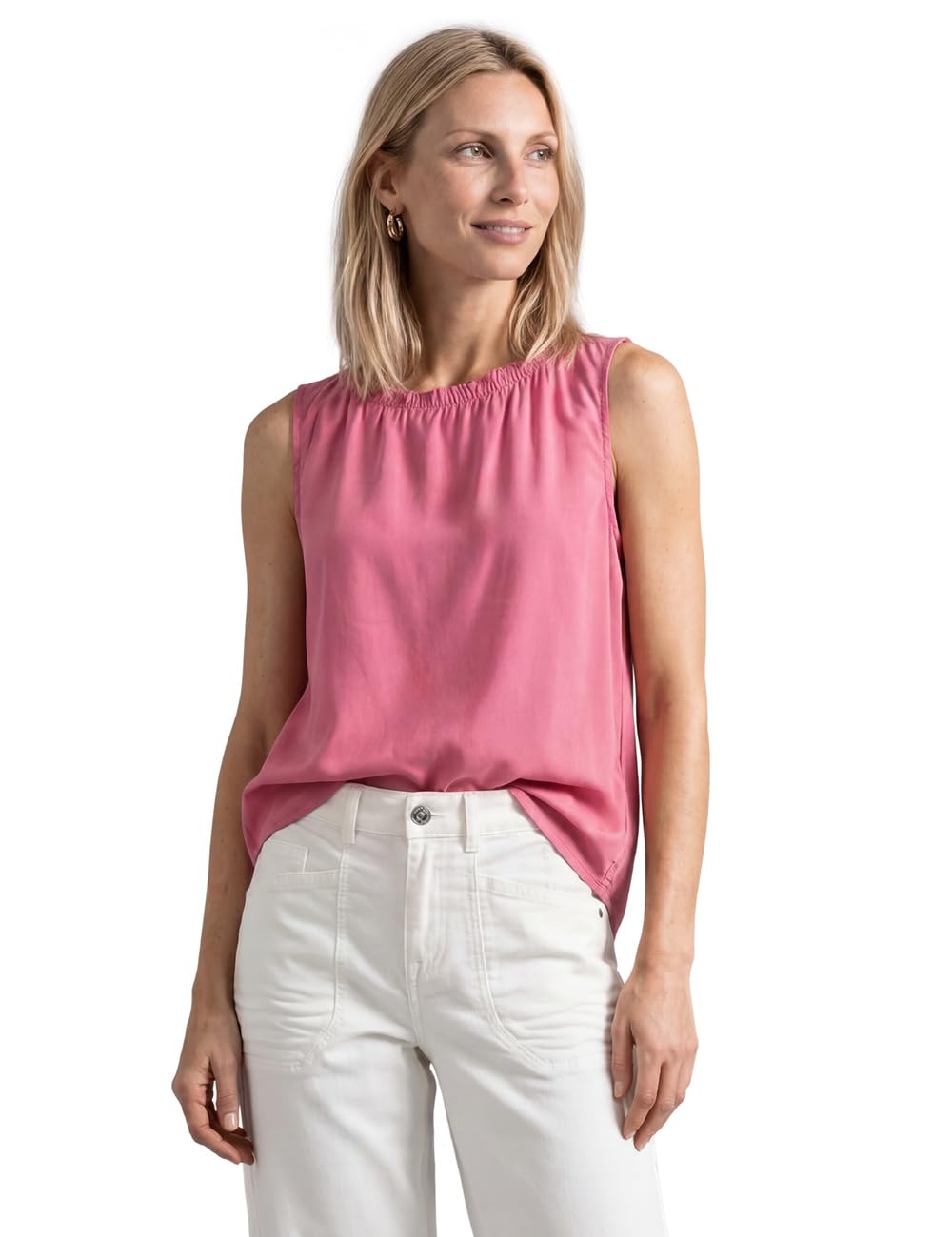 Street One Women's 3413451 Blouse Top with Ruffled Crew Neck (Pack of 1), Blush Berry, 14