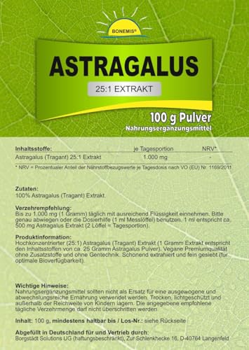 Bonemis® Astragalus, hochkonzentrierter 25:1 Extrakt, ohne Zusatzstoffe, veganes Pulver, 100 g im Beutel – Bild 3