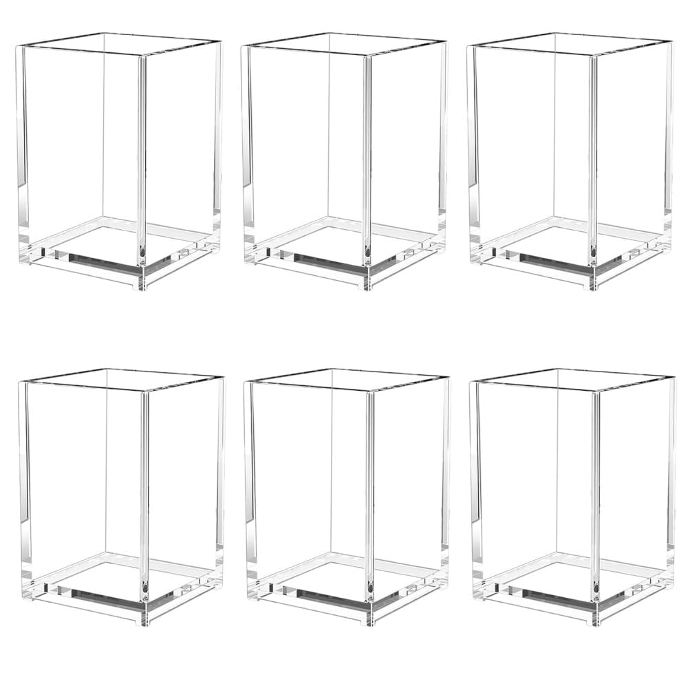6 unidades de acrílico portalápices, 10 x 6,5 x 6,5 cm, soporte para lápices, escritorio, transparente, para lápices, maquillaje, pinceles, organizador para oficina, escuela, hogar