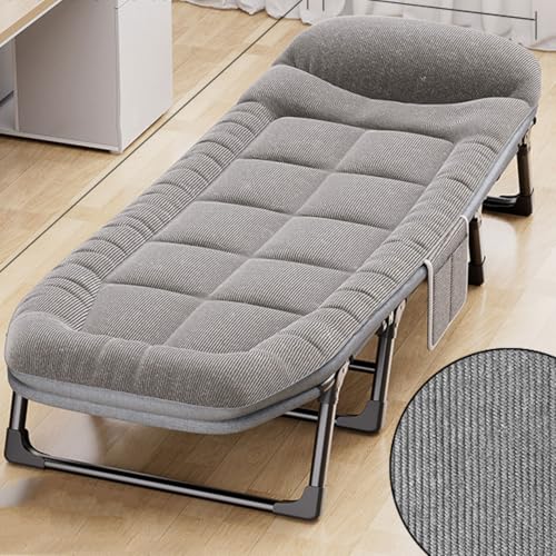 Transat jardin extérieur pliable gris en textilène avec coussin tête