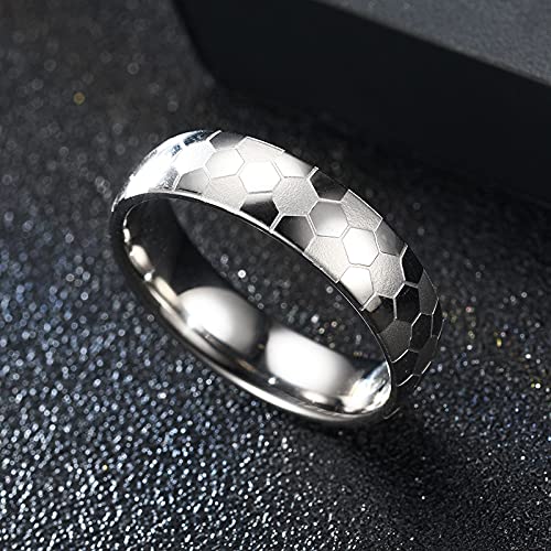 Image of 6mm Unisex Soccer Pattern Signet Matte Finished Ring | Stainless Steel, Dome Simple Hip Hop Punk, Football Sport Jewelry, Comfort Fit Band