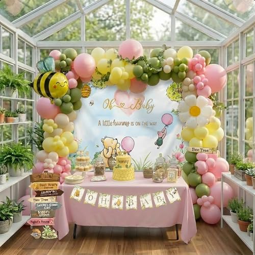 Kit d'arche de ballons Winnie avec panneaux de flèche, bannière de toile de fond abeille, marguerite pour décorations classiques sur le thème de l'ours,...
