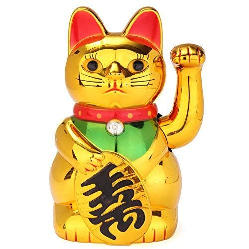 MJ Ragav Home or Office Vastu Gold Happy Beckoning Fortune Happy Cats Maneki Neko Solar Toy/FengShui Lucky and Money Happy Cat for Home Decor (Golden/Yellow)