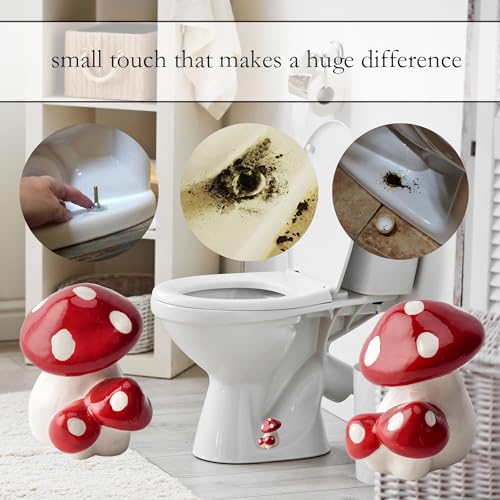 Image of ZUNON Toilet Bolt Caps, Toilet Bolt Covers Decorative, Ceramic Cute Mushroom Decor Covers Toilet Screw Covers Bolts Bathroom Decor Easy Installation Set of 2 (Red Mushroom 2PCS)
