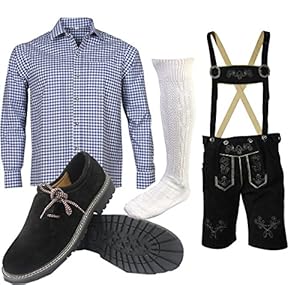 ALL THE GOOD S 7 Klederdrachtset (broek + hemd + schoenen + sokken) Beierse lederhose klederdrachtbroek Oktoberfest lederen broek klederdracht