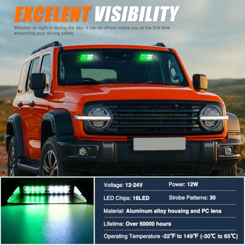 Image of Nilight 16LED Green White Dash Strobe Light Cigarette Lighter Plug