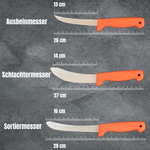 Foto von Roy Zerwirkset Jagd 9-Teilig PROFI Tragbares, Jagdmesser Aufbrechmesser Jagd Set Metzger Messe, Schlachtermesser Set, Zerwirkmesser oder Gekrösemesser Jagd, Fleisch Messerset, Geschenke für Männer