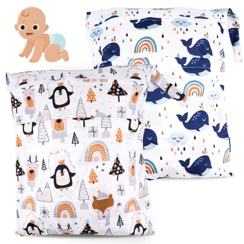 Maxmoc Wetbag Kindergarten, Nasstasche Wiederverwendbar,Wasserdicht Wet Bag,2 Stück Wetbag Schwimmsachen mit Reißverschluss, Nassbeutel Kindergarten für Kleinkind Schwimmen Gym Reisen