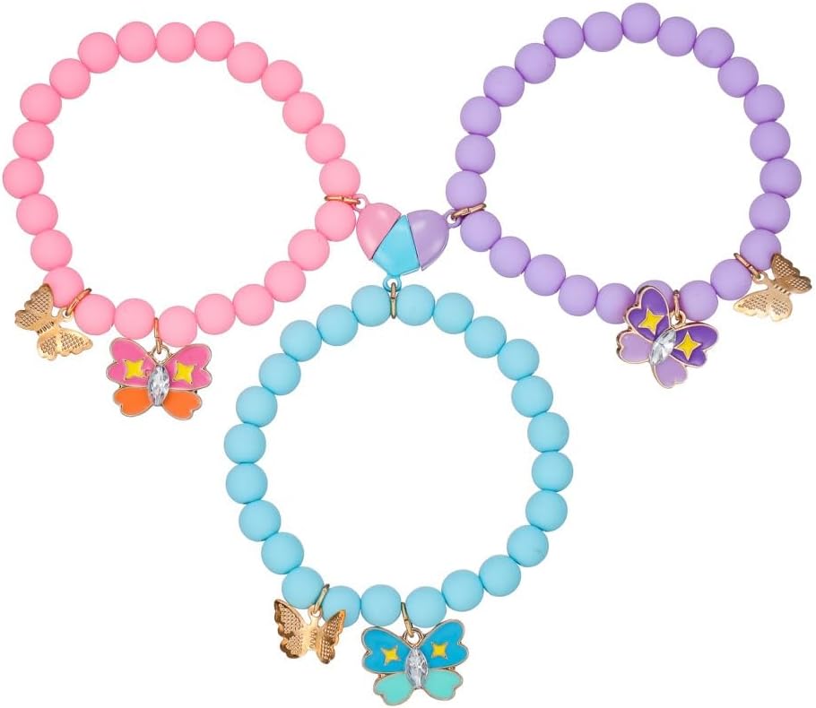 COLORFUL BLING BFF Bracelet for 3,Mother Daughter Bracelets Set,Cross Butterfly Heart Charm Bracelet for Women Men,Love Heart Matching Strand Bracelets Friendship Jewelry Gifts