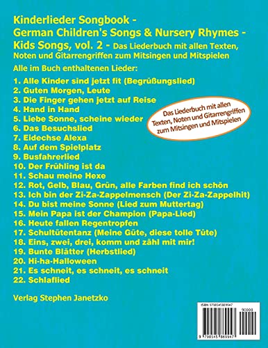 Kinderlieder Songbook - German Children's Songs & Nursery Rhymes - Kids Songs, Vol. 2: Das Liederbuch mit allen Texten, Noten und Gitarrengriffen zum Mitsingen und Mitspielen (German Edition) - Image 2