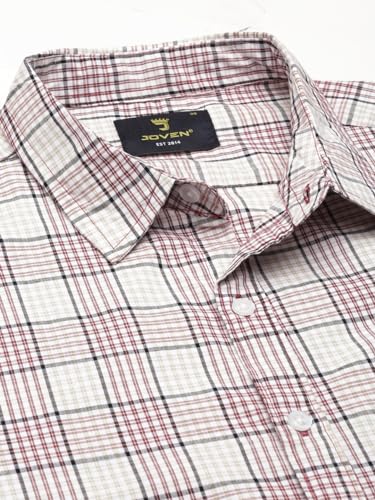 Image of JOVEN Men Slim Fit Pure Cotton Brown and Dark Green Casual Checked Shirt