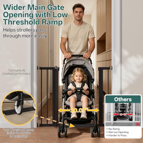InnoTruth 27-36.6 in Wide Baby Gate for Stairs and Doorways, Black | Indoor Metal Dog Gate for Pets, Auto Close 2 Way Swing Walk Through Door, Double Lock & Y-Bolts, Pressure or Hardware Mount - Image 7
