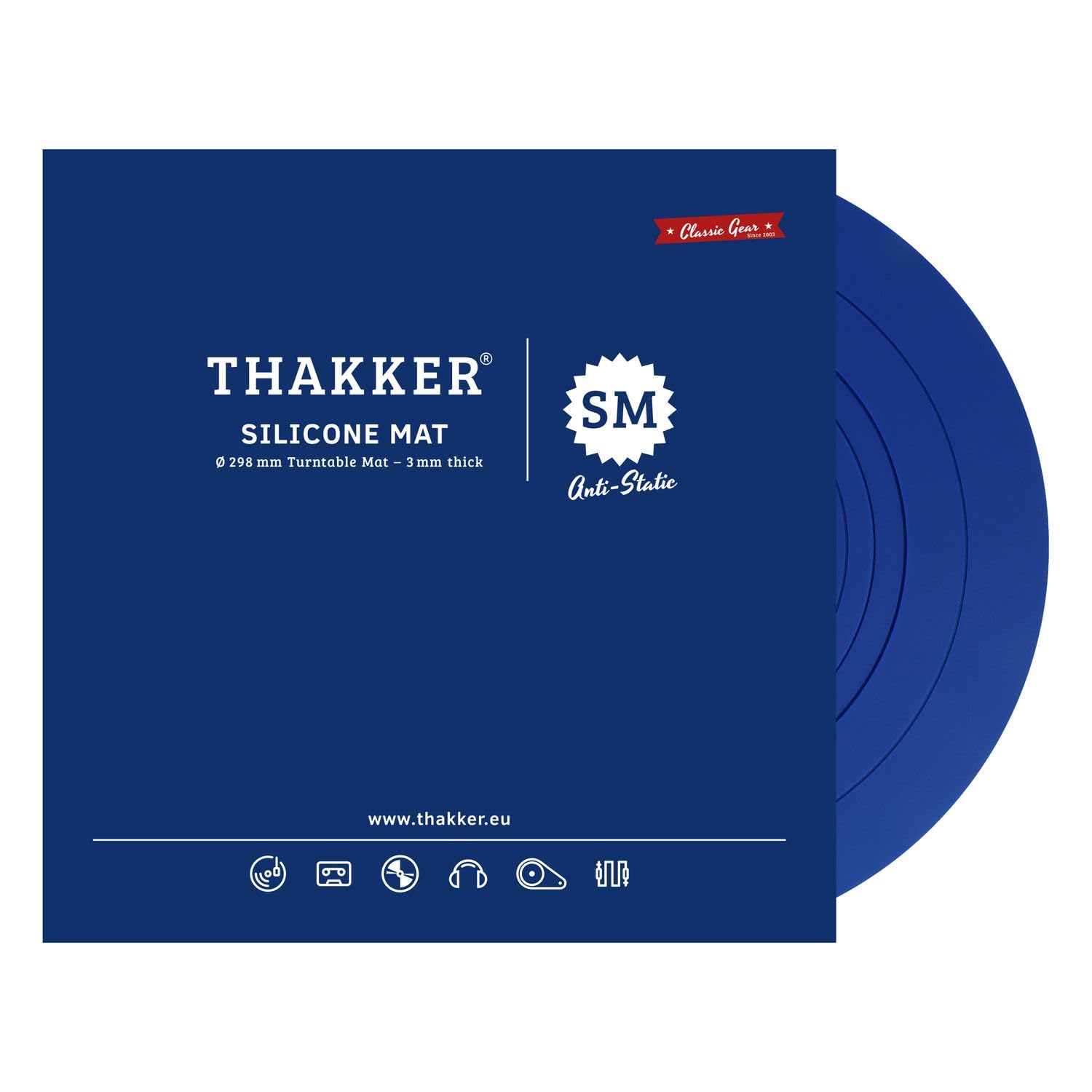 THAKKER Silikon Mat Blue - Plattentellerauflage z antystatycznego silikonu - Blau | 3 mm Stark | 298 mm Durchmesser | dla talerzyków 12'