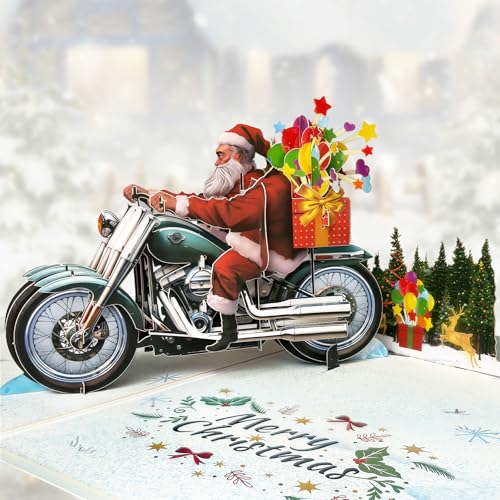 Hierein Pop Up Weihnachtskarte, 2025 Weihnachtsmann und Motorrad...
