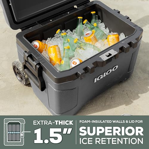Image of Igloo Trailmate 52Qt Wheeled Cooler, Insulated Hard Shell Ice Chest, Carbonite