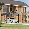 10x15FT Heavy Duty Metal Carport, Outdoor Carport Canopy with Galvanized Steel Roof and Reinforced Base for All-Weather, Garage Shelter Shade for Trucks, Boats, Party, Gray