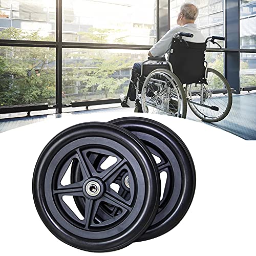 Ruedas negras para silla de ruedas de 17 cm, ruedas de repuesto de poliuretano sólido con rodamiento de 5/16 pulgadas, ancho de cubo de 1.77 pulgadas, para sillas de ruedas, andadores, paquete de 2