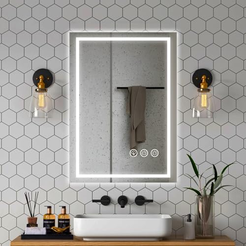 Simusi Specchio da Bagno a LED con Luce 50x70 cm, 3 Colori Rgolabile | Specchio da parete IP44, montaggio verticale, luce a 3 colori regolabile, vetro temperato, antiappannamento