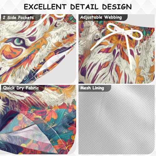 Boys Beach Board Shorts Lion Funny Watercolor Swim Trunk Teen Swimwear 8-16Y Multicolor3