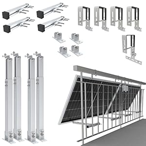 NuaSol - Balcony Power Plant Bracket Railing mounting for 2 Solar modules and one Inverter photovoltaic | Angular | Set | inclination Angle 0° & 25-45°| Railing Width up to 80x80mm, Silver