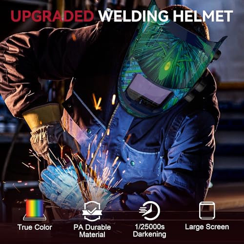 Image of ARCCAPTAIN 3.94 inchX3.66 inch Large Viewing Screen Welding Helmet True Color Auto Darkening Welding Hood, Solar Powered 4 Arc Sensor, Wide Shade 4-5 /5-9 /9-13 for ARC TIG MIG Welding Mask(Cyber City Design)