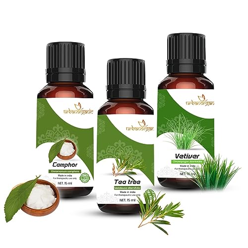 Image of Pure Combo Of 3 Essential oil For Hair & Skin Natural Therapeutic Grade & Undiluted Oil 15ML (Camphor-Tearee-Vetiver)