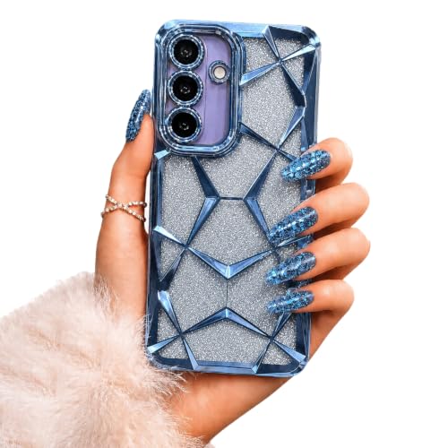 Image of VONZEE Gradient Glitter Case for Samsung Galaxy M56 / F56, Luxury Electroplated 3D Cube, Diamond Bling Shiny Soft TPU Clear Shockproof Women Girls Protective Phone Cover (Sierra)