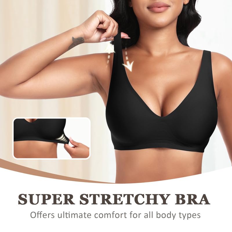 Deep V - Reggiseno senza fili da donna, supporto confortevole, senza cuciture, morbido, imbottito, in gelatina, per seni piccoli e grandi, bralette liscia con estensione extra