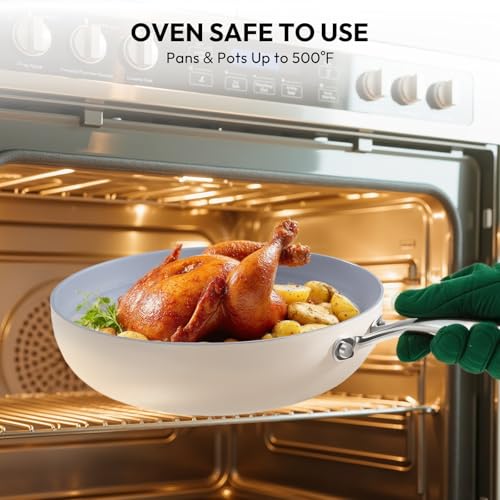 10-Piece Ceramic Nonstick Cookware Set - PFOA-Free Pots and Pans with Glass Lids, Healthy Cooking Easy Clean, Induction Compatible & Oven Safe, Includes Frying Pan, Saucepan, Stockpot - Cream White - Image 7