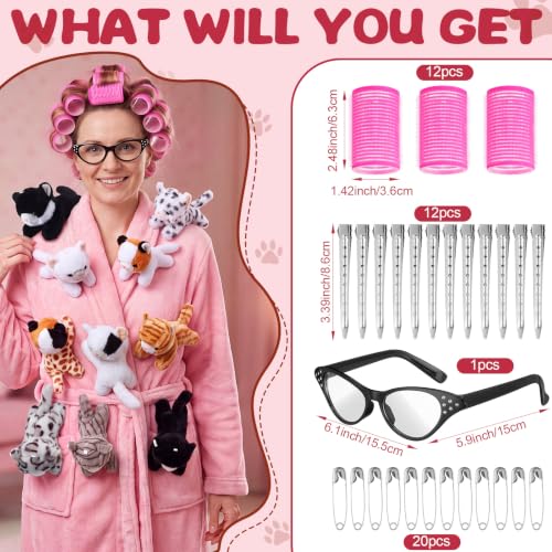 Simgoing 47 Pcs Halloween Cat Stuffed Bulk Soft Cuddly Kitten Plush Animals Sets with Hair Curlers Glasses Hair Clips Cat Fluffy Stuffed for Christmas Birthday Pet Party Favors (Lying) - Image 3
