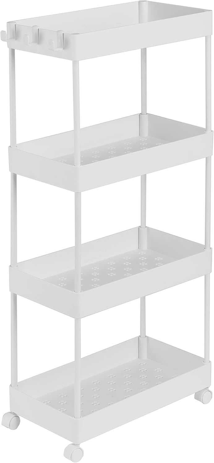 Amazon Basics 4Tier Kitchen Storage Trolley with Wheels White