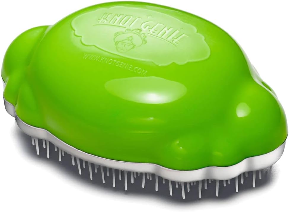 Knot Genie Teeny Detangling Hair Brush for Kids (Lovely Locks Lime) | Perfect Detangling Brush for Curly Hair, Gently Separate Tangles, Leaves Hair Smooth and Shiny | The Pain Free Knot Detangler