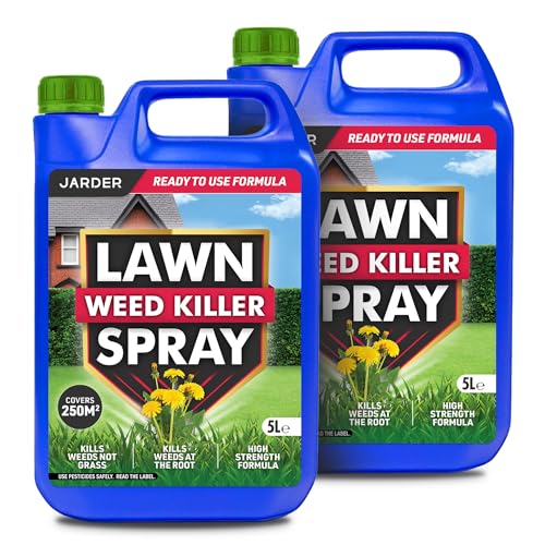 Jarder Lawn Weed Killer Spray 10L - 2 x 5L - Kills Weeds not Grass - Kills Weeds at the Root - Covers 500m2 - Ready to Use Strong Formula