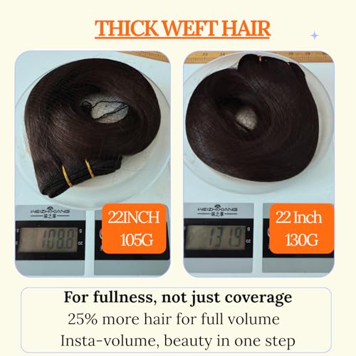 Image of Full Shine 28 Inch Sew In Hair Extensions Real Human Hair Color Dark Brown Weft Extensions Soft Silky Hair 180G Sew In Extensions Remy Hair Weft Invisible Human Hair For Women