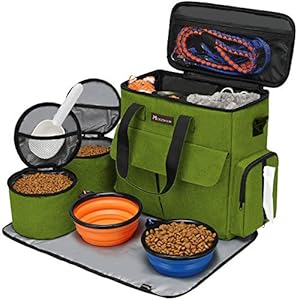 Modoker Dog Travel Bag, Weekend Pet Travel Set for Dog and Cat, Airline Approved Tote Organizer with Multi-Function Pockets and 2 Food Storage Containers, 2 Collapsible Bowls, 1 Feeding Mat (Green) Modoker Dog Travel Bag Weekend Pet Travel Set for Dog and Cat Airline Approved Tote Organizer with Multi Function Pockets and 2 Food Storage Containers 2 Collapsible Bowls 1 Feeding Mat Green