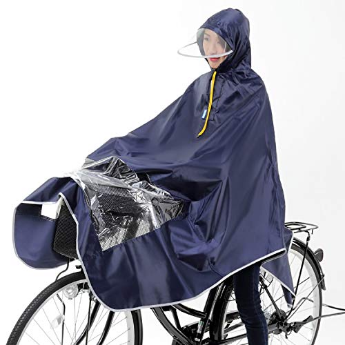 足元が見える ポンチョ 自転車用 バイク用 雨合羽 レインコート つば付き帽子 男女兼用 フリーサイズ 「見えるンチョ」ネイビー