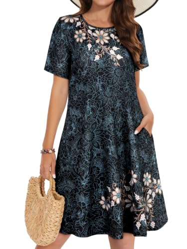 Image of Summer Dresses for Women Casual Tshirt Dress Beach Sundress with Pockets