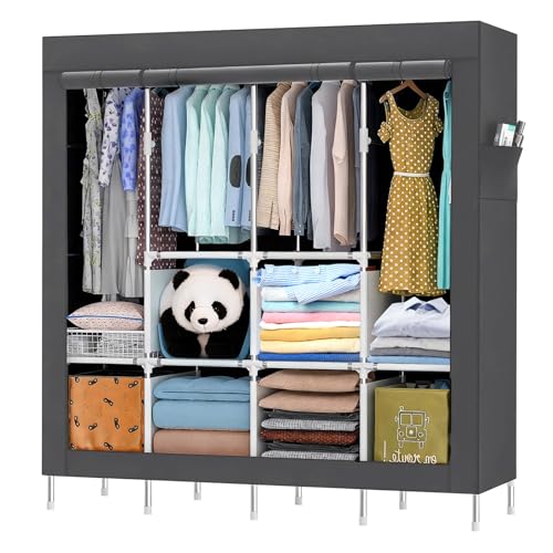 CAIEJSAEN Armario portátil de tela, armario estable para colgar para dormitorio, perchero de metal con funda de tela Oxford, 165 x 170 x 45 cm
