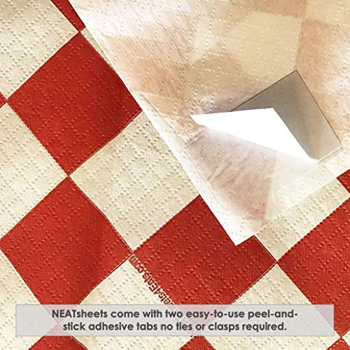 NEATSHEETS Disposable Bibs for Adults, Kids, Elderly Senior | Adhesive Tab Eating Napkin, Personal Use, Home Care, Business | Spill Absorbent, Stain Liquid Repellent | Red & White Diamond, 100 Count