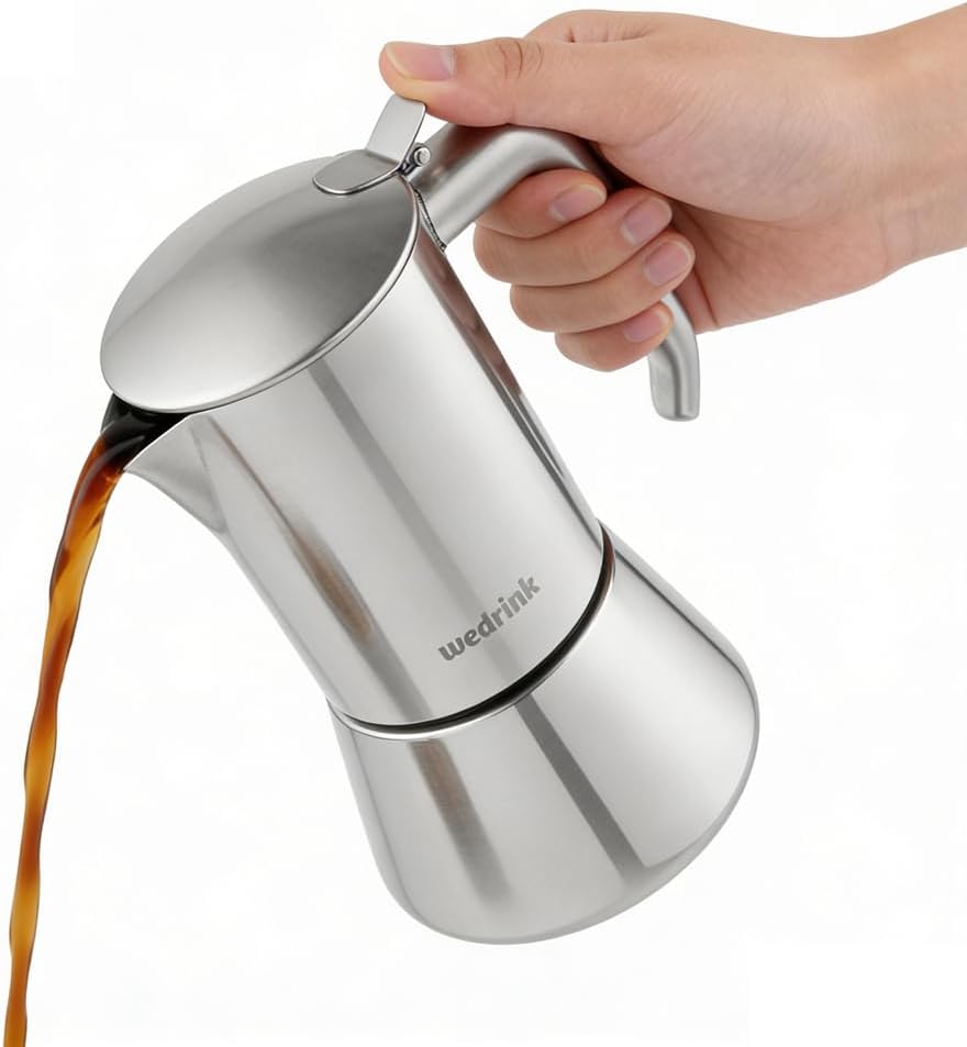 wedrink Stovetop Espresso Maker 9 Espresso Cups Stainless Steel Moka Pot for Greca, Induction, Electric & Gas Stoves(15 OZ/450ml)