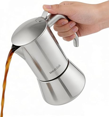 wedrink Cafetera de café expreso, 6 tazas de café expreso, olla moka de acero inoxidable para estufas de greca, inducción, eléctricas y de gas (10