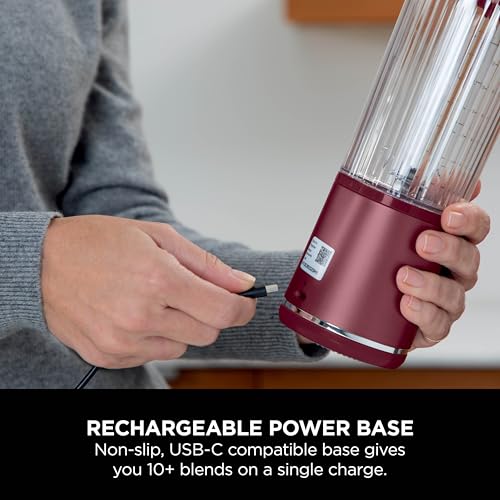 Image of Ninja Blast Portable Cordless Blender (BC151INCR) - 530ml | USB-C Rechargeable | Crushes Ice & Frozen Fruit | BPA Free, Leak-Proof Travel Lid Cranberry Red